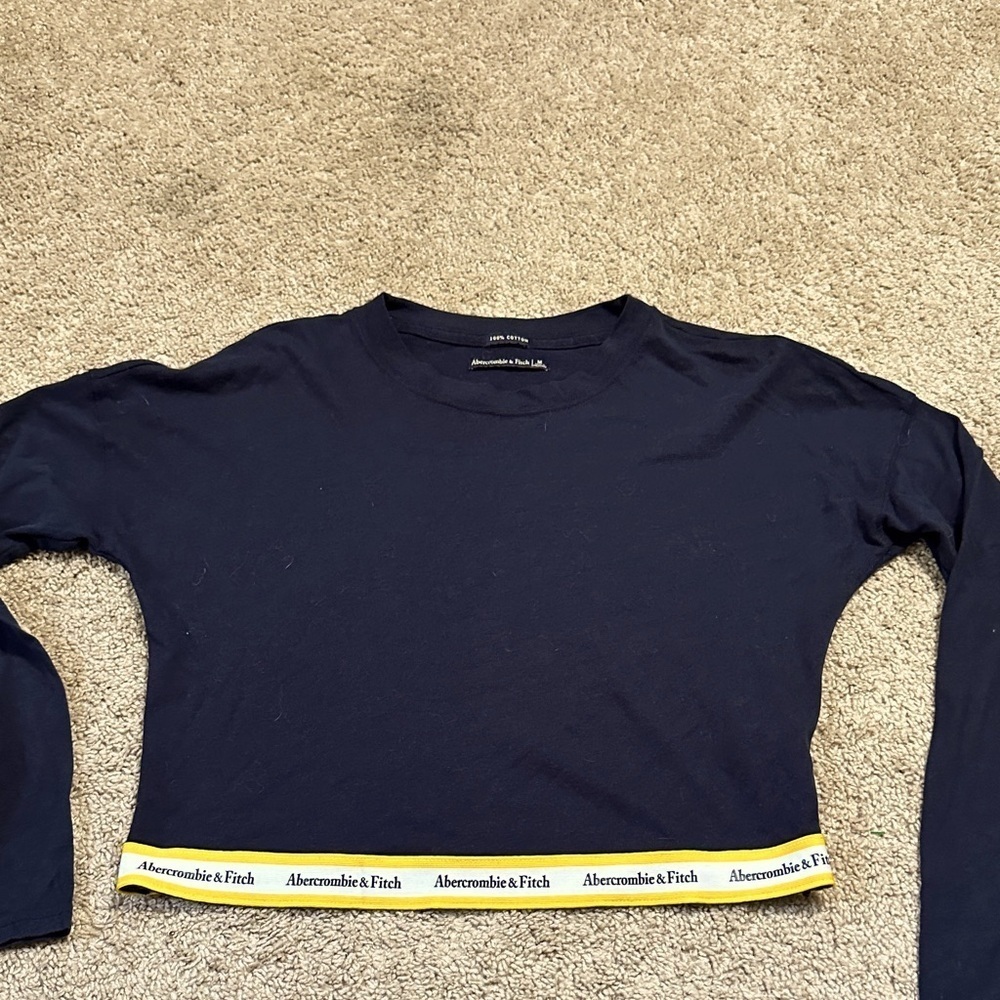 Abercrombie & Fitch Blue Long Sleeve Top Logo Bottom 100%Cotton Medium